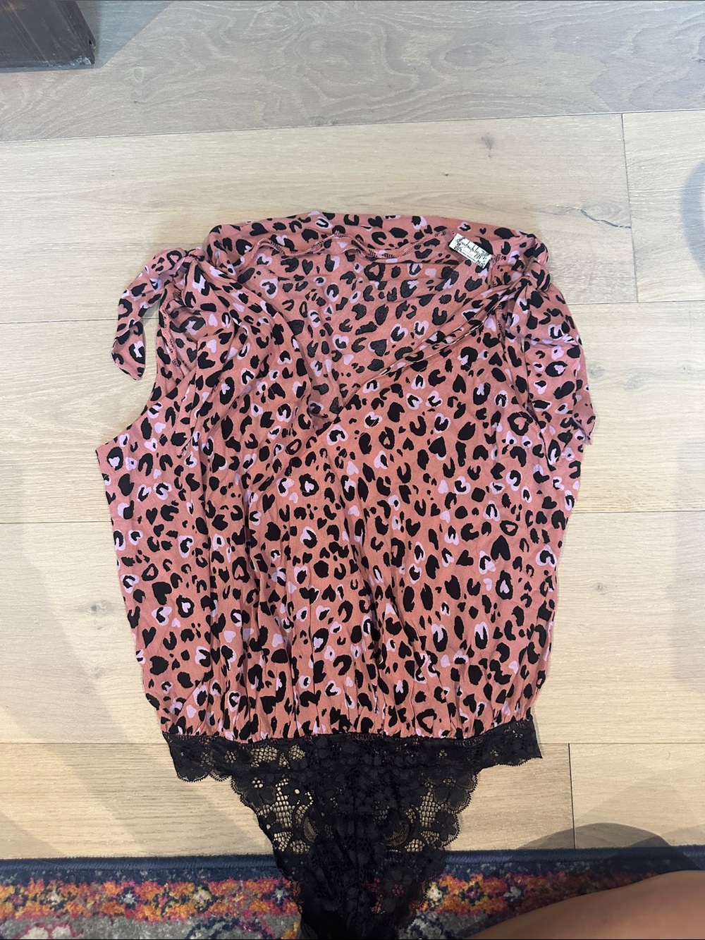 Free People Pink Leopard Lace-Trim Women’s Bodysuit